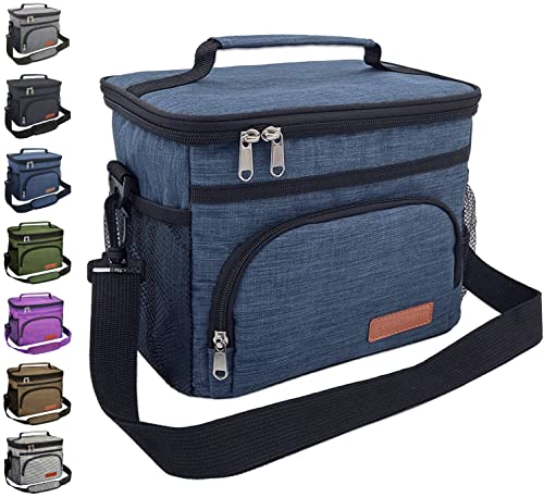ExtraCharm Insulated Lunch Bag for Women/Men - Reusable Lunch Box for Office Picnic Hiking Beach - Leakproof Cooler Tote Bag Organizer with Adjustable Shoulder Strap for Adults - Blue