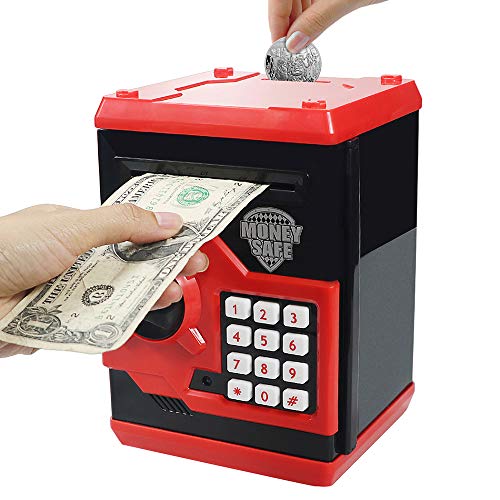 HUSAN Piggy Banks for Kids, Electronic Password Code Money Banks ATM Banks Box Coin Bank for Children Boys and Girls (Black/Red)