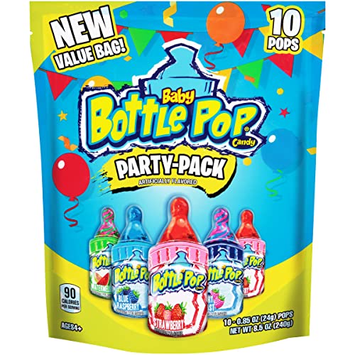 Baby Bottle Pop Candy Lollipops - Bulk Candy Variety Party Pack - 10 Count Lollipops w/ Powdered Sugar Dip in Assorted Fruity Candy Flavors - Bulk Candy for Party Favors, Birthdays, Baby Showers