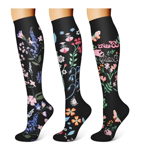 WITHYOU 3 Pairs Compression Socks for Women & Men 15-20 mmHg,Best Support for Nurses Running Hiking