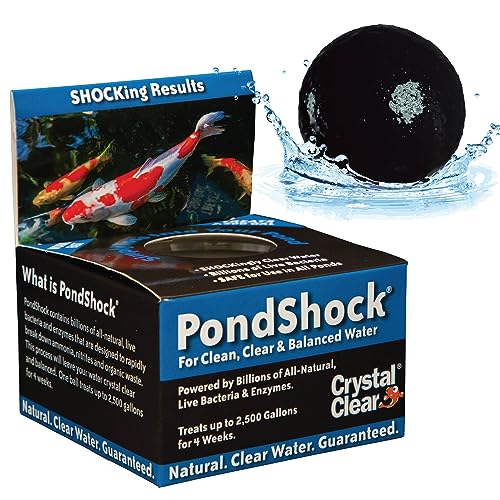 CrystalClear PondShock Ball, Natural Enzymes & Live Bacteria, Freshwater Clarifier Shock Treatment, Muck & Sludge Remover for Small Pond & Outdoor Water Garden Ponds, Koi Fish & Aquatic Plants Safe