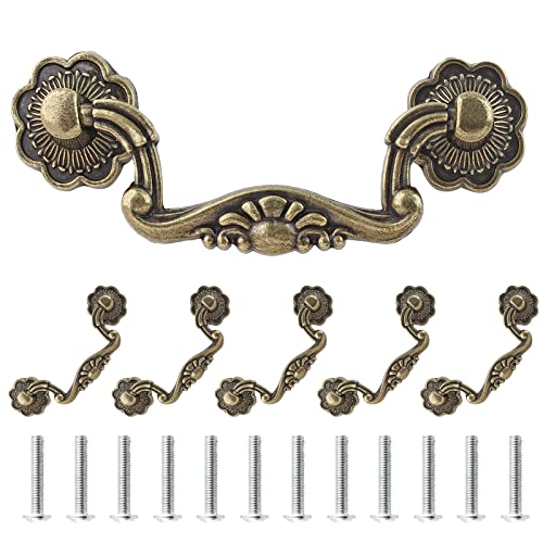 Uenhoy 6 Pcs 3 Inch Bail Handle Drop Pulls Vintage Drop Bail Drawer Pulls Antique Bronze Cabinet Pull Handles (3' Hole Spacing, 4' Total Length)