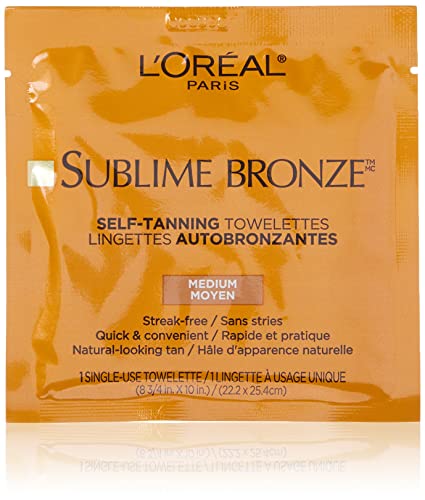 L'Oreal Paris Sublime Bronze Self Tanning Towelettes, Streak-Free, Natural Looking Tan, 6 ct