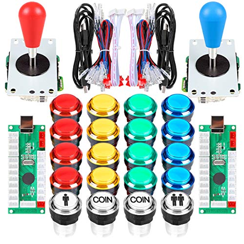 Arcade Kits 2 Player Classic Arcade DIY USB Encoder to PC Joystick Games + 2x 5Pin Rocker + 16x 30mm 5V LED Push Buttons 1 + 2 Players Coin Buttons For Raspberry Pi 1 2 3 3B Mame Fighting Stick