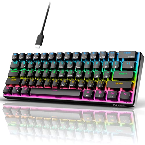 RK ROYAL KLUDGE RK61 Wired 60% Mechanical Gaming Keyboard Programmable QMK/VIA RGB Backlit 61 Keys Ultra-Compact Hot Swappable Blue Switch Black