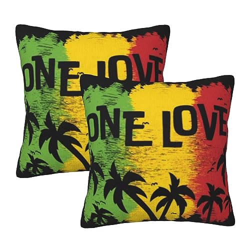 Reggae Music Rasta One Love Plush Throw Pillow Covers 2 Pack, Sofa Bedroom Cushion Cover, Suitable for Sofa, Bed, Living Room Decorative Pillowcase