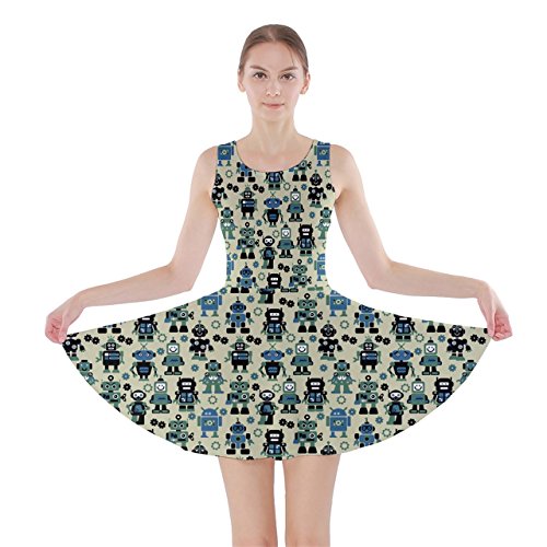 CowCow Womens A Line Dress Green Robots Color Pattern Swing Skater Dress, 2X-Large