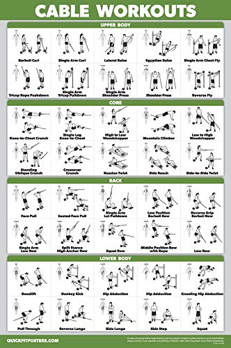 QUICKFIT Workout Poster Cable Machine, an Exercise Chart for Cable Training Station, Laminated, Gym, 18in x 27in
