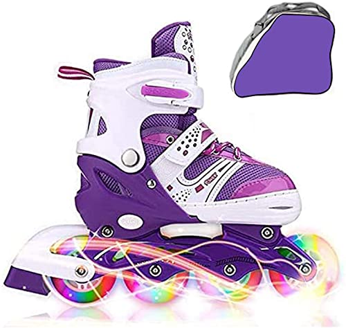 JIFAR Youth Children's Inline Skates for Kids, Adjustable Inlines Skates with Light Up Wheels for Girls Boys, Indoor&Outdoor Ice Skating Equipment Medium Size(12J-2US), Small-Purple