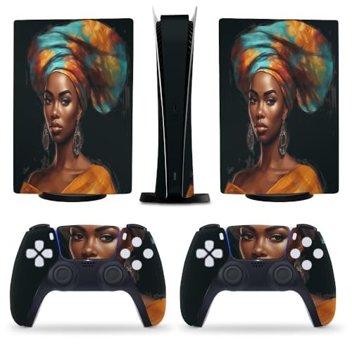 Buyidec African Woman Big Earrings for PS5 Skin Console and Controller Accessories Cover Skins Anime Vinyl Cover Sticker Full Set for Playstation5 Digital Version