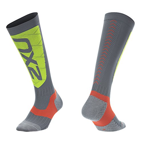 2XU Men's Elite Compression Alpine Socks, Grey/Green, Small