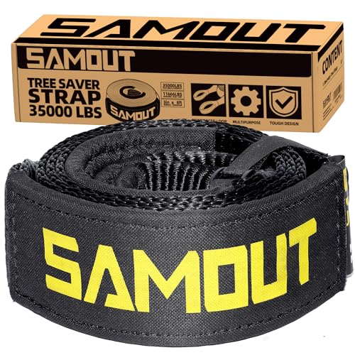 SAMOUT Tree Saver Strap 3in x 8ft Lab Tested 35,000Lbs Break Strength, Emergency Recovery Strap, Winch Extension Rope, Bridle Strap
