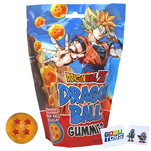 Dragonball Z DBZ Dragon Ball Gummies Four Ball Design Strawberry Flavored Gummy Candy with 2 GosuToys Stickers