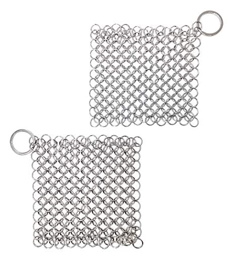 WFRX 4'x4'(2 Packs) Cast Iron Scrubber, Premium 316L Stainless Steel Cast Iron Cleaner, Chainmail Scrubber for Cast Iron, Stainless Steel, Hard Anodized Cookware and Other Pots & Pans