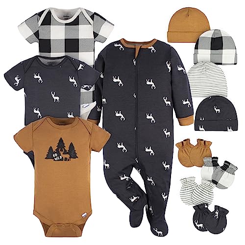 Gerber Baby Boys and Girls 12 Piece Layette Gift Set, Brown Deer, 0-3 Months