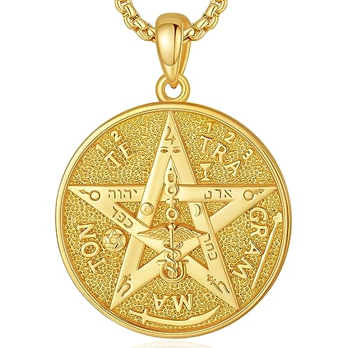 EUDORA Tetragrammaton Necklace Pentagram Necklaces for Women Men,18K Gold Plated Sterling Silver Amulet Energy Pendant Guardian Star Pentacle Jewelry Mother's Father's Day Gift for Mens Her,22inch