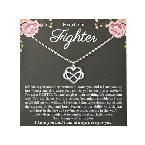 RareLove Strength Necklaces for Women,Strength of a Fighter 925 Sterling Silver Tiny Infinity Heart Necklaces for Women,Breast Cancer Survivor Gift,Get Well Soon,Comfort Items for Cancer Patients