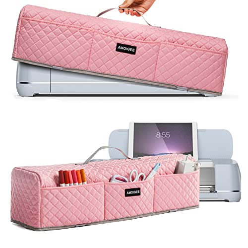 AMOIGEE Padded Dust Cover Compatible with Cricut Maker, Cricut Maker 3, Explore Air 2, Cricut Explore 3 Machine, with Pockets for Cricut Accessories(Pink) Patent