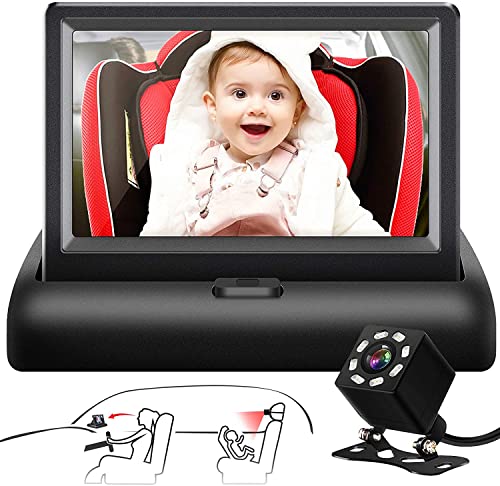 Shynerk Baby Car Mirror, 4.3'' HD Night Vision Function Display, Safety Car Seat Mirror Camera Monitored Mirror with Wide Crystal Clear View, Aimed at Baby, Easily Observe the Baby’s Move