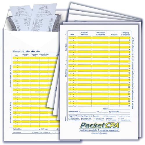 PocketCPA Receipts Organizer & Expense Envelopes (12 Pack) - Store Receipts, Record Expenses & Log Mileage. With a Business Expense Ledger + Receipt Tracking. The easy way to keep & organize receipts.