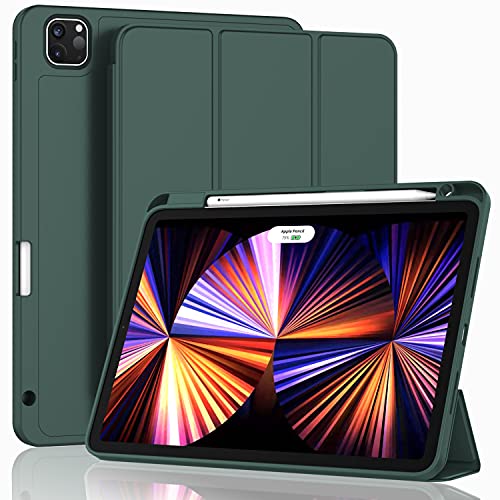 ZryXal New iPad Pro 11 Inch Case 2022(4th Gen)/2021(3rd Gen)/2020(2nd Gen) with Pencil Holder, Smart iPad Case [Support Touch ID and Auto Wake/Sleep] with Auto 2nd Gen Pencil Charging (Midnight Green)