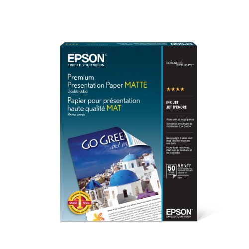 Epson Premium Presentation Paper MATTE (8.5x11 Inches, Double-sided, 50 Sheets) (S041568),Bright White