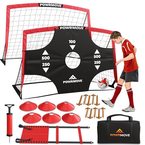 POWRMOVE Soccer Goals for Backyard - Portable Soccer Goals Set of 2 with Pump, Cones, Training Ladder, Ball and Carry Bag - 6FT x 4FT Soccer Nets, Durable Soccer Training Equipment