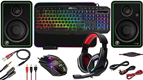 Ritz Gear RGB Gaming Accessories Kit I 4-in-1 LED Combo with Multimedia Keyboard, Optical Mouse, Mouse Pad & Headset with Adapter For Windows 7+ Desktop, Laptop, Xbox & PS4 & CR3-X Bluetooth Monitors