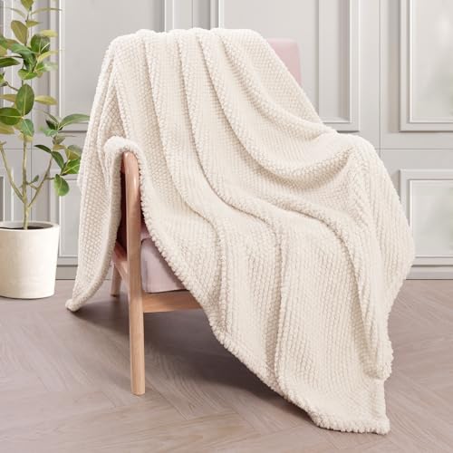 Whale Flotilla Extra Large Fuzzy Fleece Throw Blanket for Couch, 50x70 Inch Fluffy Warm Soft Jacquard Blankets for All Season, Lightweight and Cozy, Ivory