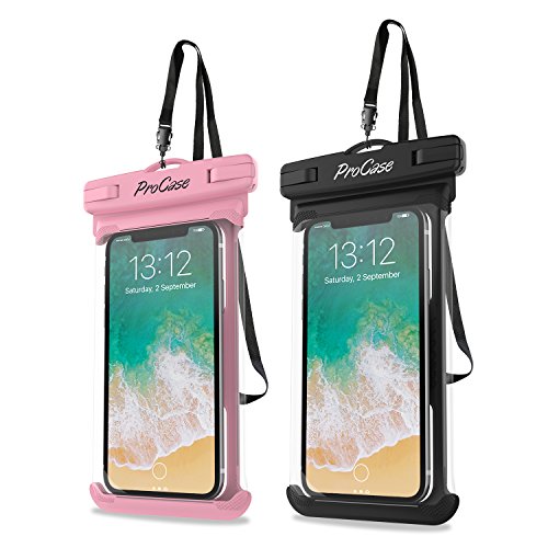 ProCase Waterproof Phone Pouch Case Dry Bag for iPhone 15 14 13 Pro Max Mini 12 11 Pro Max XR XS X 8 7 6S Plus, Galaxy S23 S22 S21 Note Pixel Up to 7', Cruise Essentials -2Pack, Pink/Black