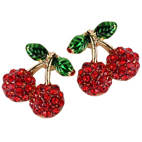 YACQ Women's Cherry Stud Earrings - Ultra Light - Lead and Nickle Free - Enamel & Crystals - Cherries De Red Fruit Charm Piercing Jewelry