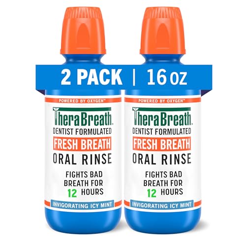 TheraBreath Fresh Breath Mouthwash, Icy Mint Flavor, Alcohol-Free, 16 Fl Oz (Pack of 2)