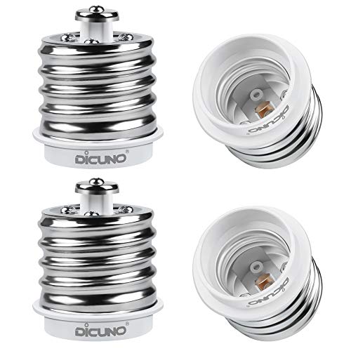 DiCUNO E39 to E26 Adapter, Mogul E39 to Standard E26 Screw Base Light Bulb Socket Reducer Converter, Maximum 200W and 165℃ Heat Resistant, Lamp Socket Adapter, 4-Pack