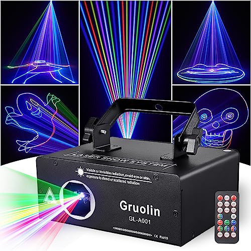 Gruolin Full Color 3D Animation Laser Lights with DMX512 & Sound Activated - Perfect for Bars, Clubs, DJs & Stage Lighting