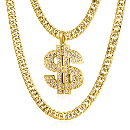 NYUK Gold Chain for Men with Dollar Sign Pendant Necklace