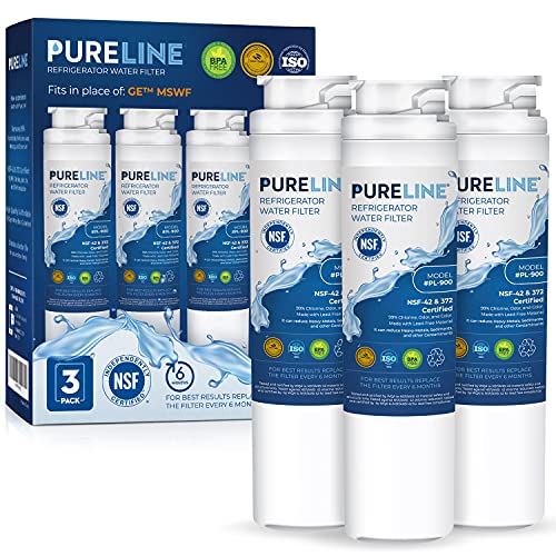 Pureline MSWF Replacement for GE MSWF, RWF1500A, 101820A, 101821B Refrigerator Water Filter - Reduces Bad Taste & Odor (3 Pack)