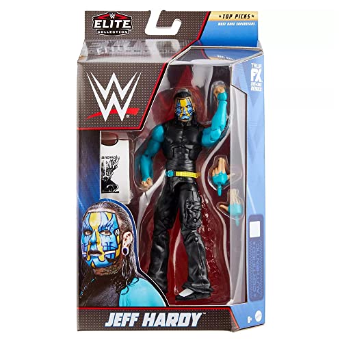 WWE Jeff Hardy Top Picks Elite Collection Action Figure with Accessories, 6-inch Posable Collectible Gift for WWE Fans Ages 8 Years Old & Up