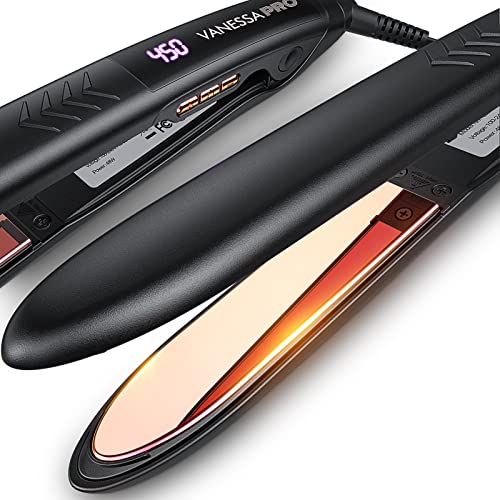 VANESSA PRO Flat Iron Hair Straightener, 100% Pure Titanium Flat Iron for One Pass to Achieve a Sleek Look, Curls Beautifully & Straightens Well - 1 inch