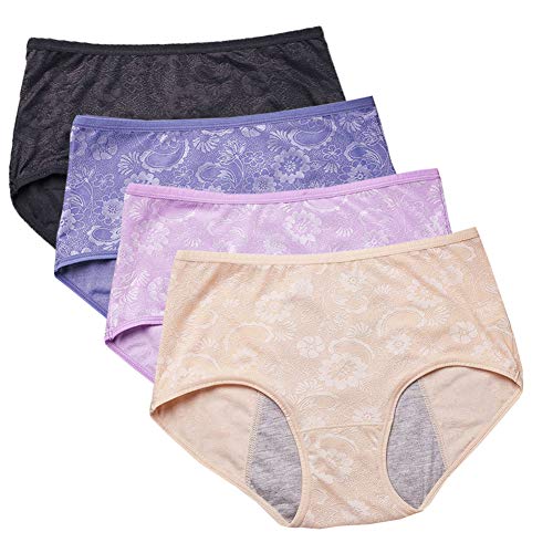 YOYI FASHION Women Menstrual Period Briefs Jacquard Easy Clean Panties 4 Pack US Size XL/8