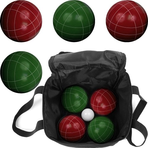 Hey! Play! Bocce Ball Set- Regulation Outdoor Family Bocce Game for Backyard, Lawn, Beach and More- Red and Green Balls, Pallino, and Carrying Case, 8.625x8.5x8.5 (80-751214)