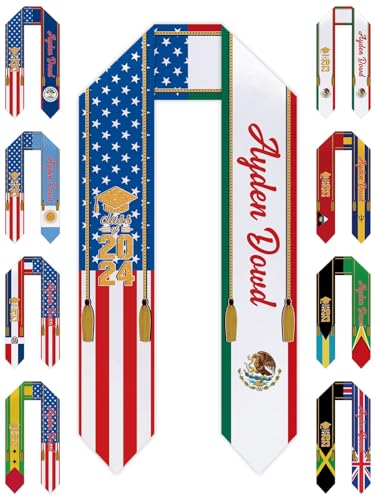 CafeTime Custom Graduation Stoles Class of 2024 Congratulation Gifts, Personalized Country Flags Sash, We are Proud of Grad Sash, (194 Countries Optional)