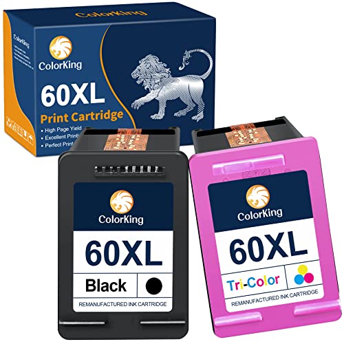 ColorKing 60XL Ink Cartridge Replacement for HP 60 Ink Cartridges Combo Pack Color and Black for Photosmart D110 C4680 C4780 DeskJet D2680 F4400 F4240 F4440 F4480 F4580 Envy 100 Printer (2 Pack)