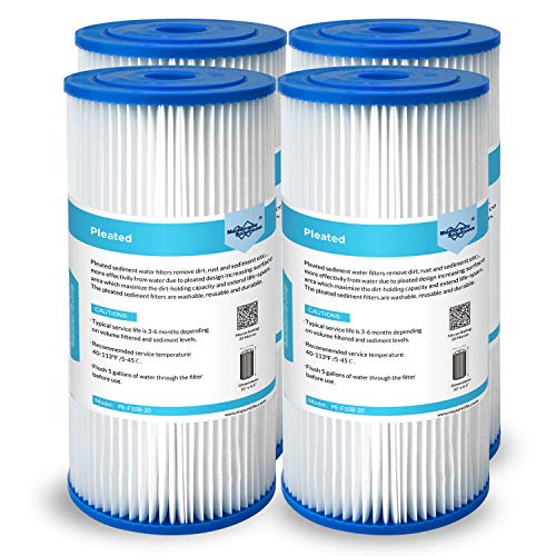 Membrane Solutions 20 Micron Pleated Water Filter Home 10'x4.5' Whole House Heavy Duty Sediment Replacement Cartridge Compatible with ECP10-1,ECP20-BB,R50-BBSA,FXHSC,CB1-SED10-BB (4 Pack)