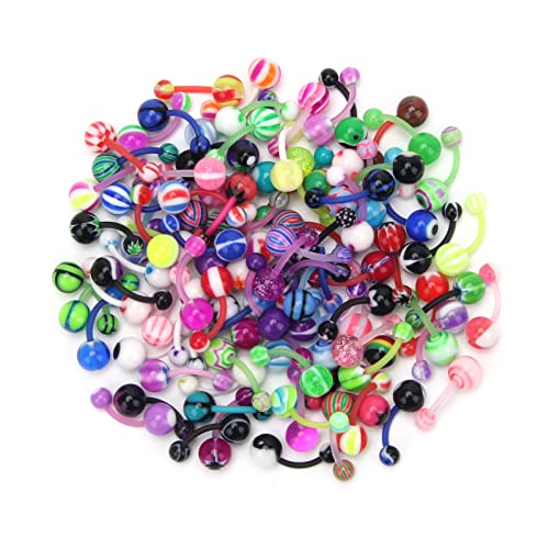 CrazyPiercing Assorted Lot of 100PCS Banana Piercing 14G Belly Button Rings Piercing Jewelry