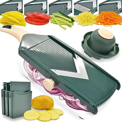 NACOLUS Adjustable Mandoline Food Slicer for Kitchen,Ultra Sharp V-blade Vegetable Slicer with Container,Slicer Vegetable Cutter,julienne slicer, Potato Slicer for Apple,Onion,Tomato lemon Slicer