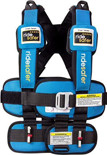 Ride Safer Travel Vest with Zipped Backpack-Wearable, Lightweight, Compact, and Portable Car Seat. Perfect for Everyday use or Rideshare, Travel, and Rental Car. (Small/Blue)