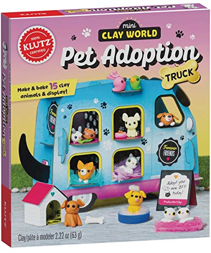 Klutz Mini Clay World Pet Adoption Truck Craft Kit for 8-12 years includes 8 punch-out sheets, 7 colors of oven-bake clay, faux fur blankets in 3 colors, 30 brads