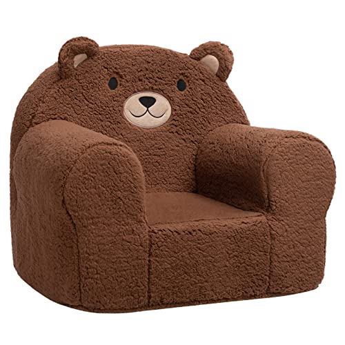 ALIMORDEN Kids Ultra-Soft Snuggle Foam Filled Chair, Cuddly Sherpa Sofa for Boys and Girls, Large Size Chair Better Support More Comfortable Experience, Caramel Bear