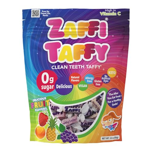 Zollipops Candy Clean Teeth Keto Sugar Free Taffy Assorted Flavors, 3 Oz (Pack of 1) - Dental-Friendly Taffy for a Sweet and Healthy Treat