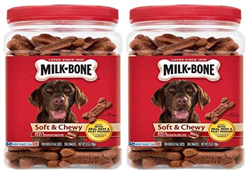 Milk-Bone Soft & Chewy Dog Treats, Beef & Filet Mignon, 25 Ounce Jar (Pack of 2)